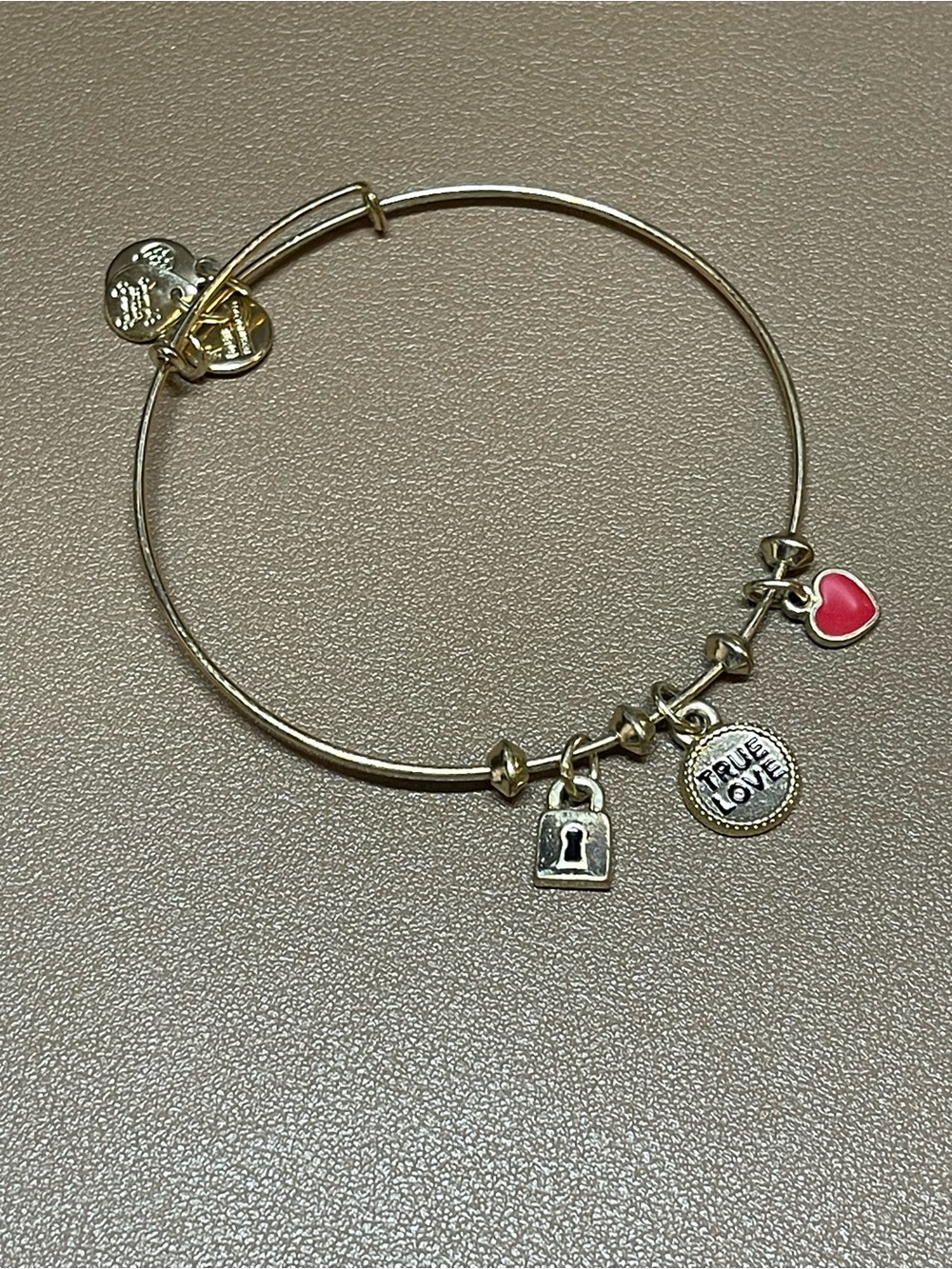 Alex and Ani "True Love" Lock, Keyhole & Red Heart Charm Bangle